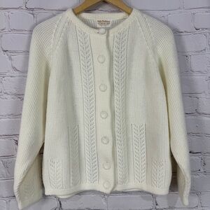 Vintage Cream Cable Knit Cardigan Sweater Cottagecore Women’s petite large
